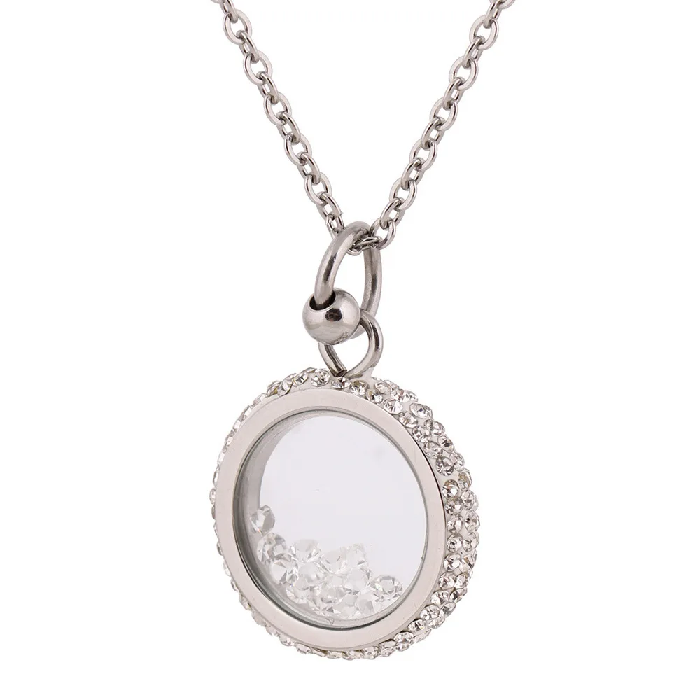 AMORUI Love Gift Women Silver Crystal Round Pendant Necklace Trendy Women Chain Necklace Fashion Femme Stainless Steel Necklaces