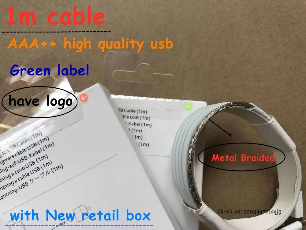 

10pcs/lot 3.0mm AAAA with woven mesh USB Data Sync Charger Cable For ipad Air iPhoneXR i7 6s 6 plus 5s For IOS10 with retail box
