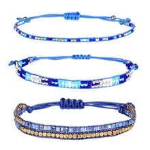 Ручной вязки бусины в виде риса комплект браслет в богемном стиле Стиль тканые 3-Слои браслет набор