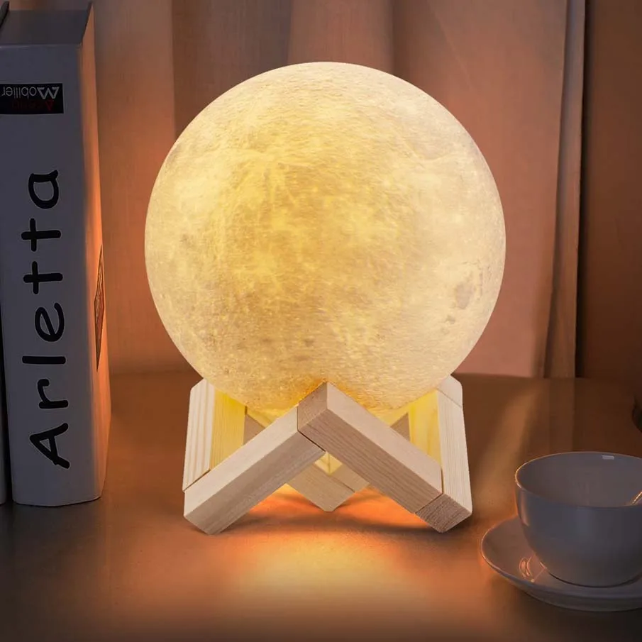 Ночник 3D печать Луны лампы 2 цвета затемнения touch Управление Яркость с зарядка через USB, дома декоративные светодиодные Ночные светильники