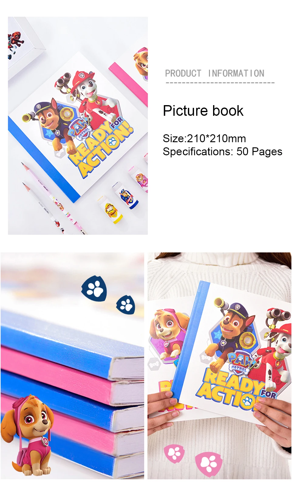 Записная книжка Deli Paw patrol, 210*210 мм, Студенческая книга для рисования, пустая книга для рисования, блокнот для путешественников, школьные канцелярские принадлежности, подарок