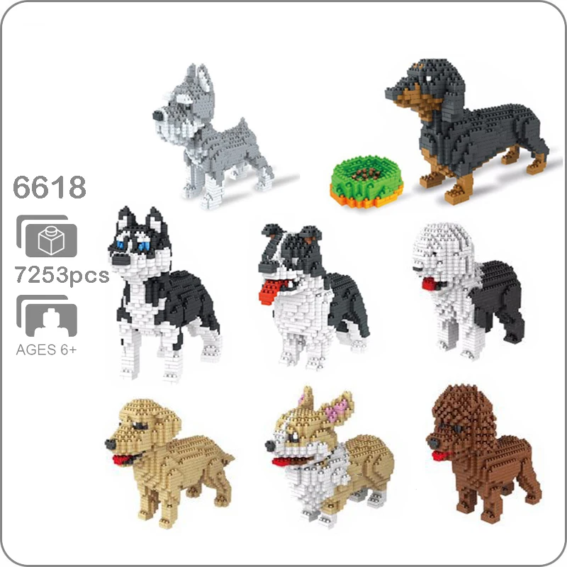 

Building Blocks Dog Teddy Schnauzer Dachshund Husky Corgi Collie 3D Animal Model Diamond Mini Toy