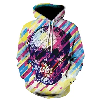 

Striped skull print hoodie for men and women casual fun hoodie street sweatshirt hip hop harajuku men's pullovers