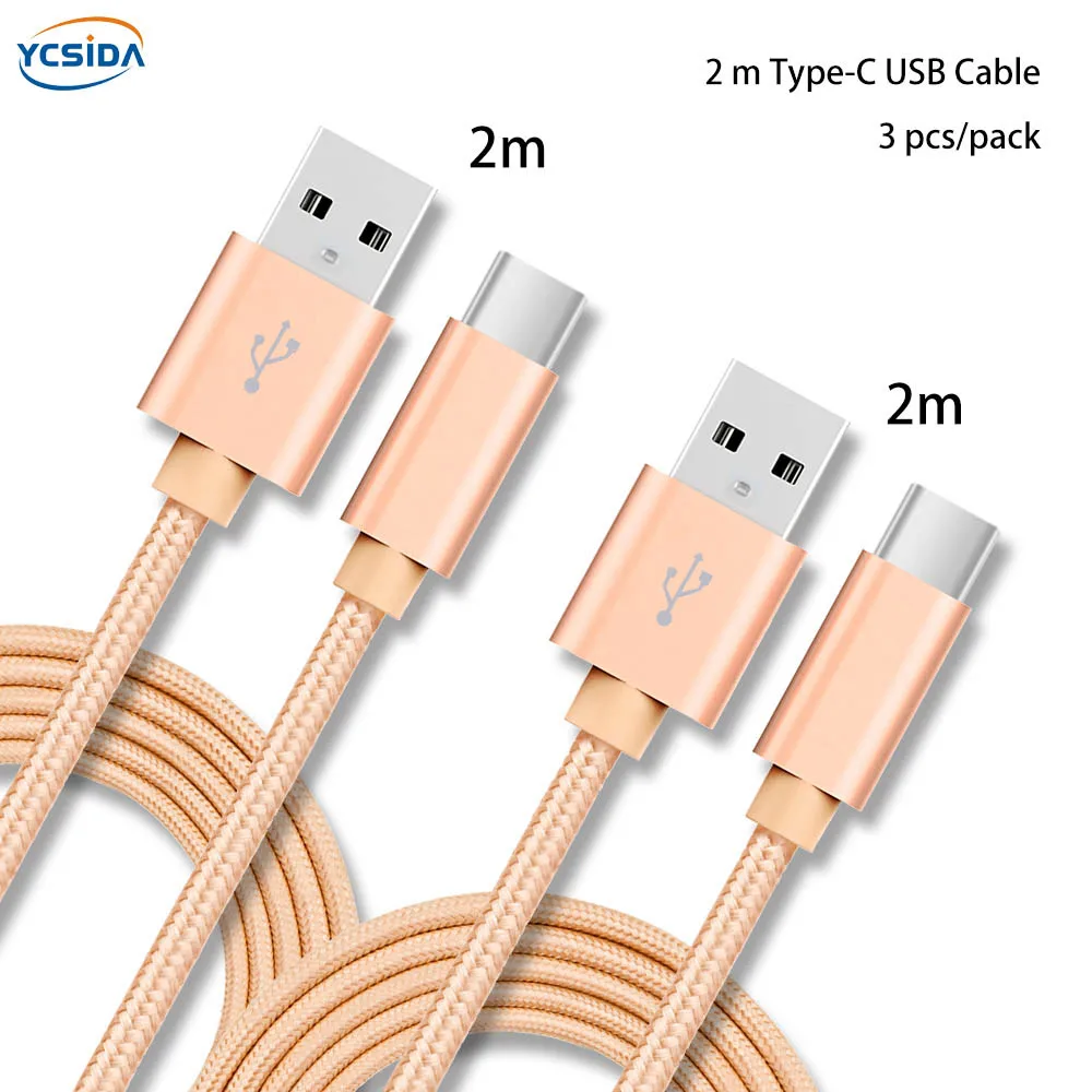 Фиолетового цвета, для детей от 2 месяцев, 2 года, шт./упак. 2.4A Тип C USB-C для передачи данных в нейлоновой Зарядное устройство кабель для samsung S10/LG G6/huawei P30/xiao Mi 8/OPPO R17/vivo NEX кабель - Тип штекера: Gold 2m 2pcs