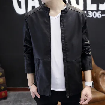 

new 2020 leather PU men handsome furs Fashion motorcycle jacket