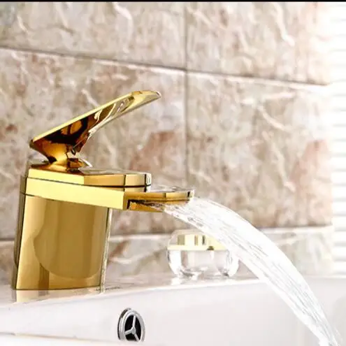 Высококачественный никель под старину Водопад кран ванная раковина смеситель с двумя шт шланги сантехнические водопроводный кран ванной комнаты - Цвет: gold