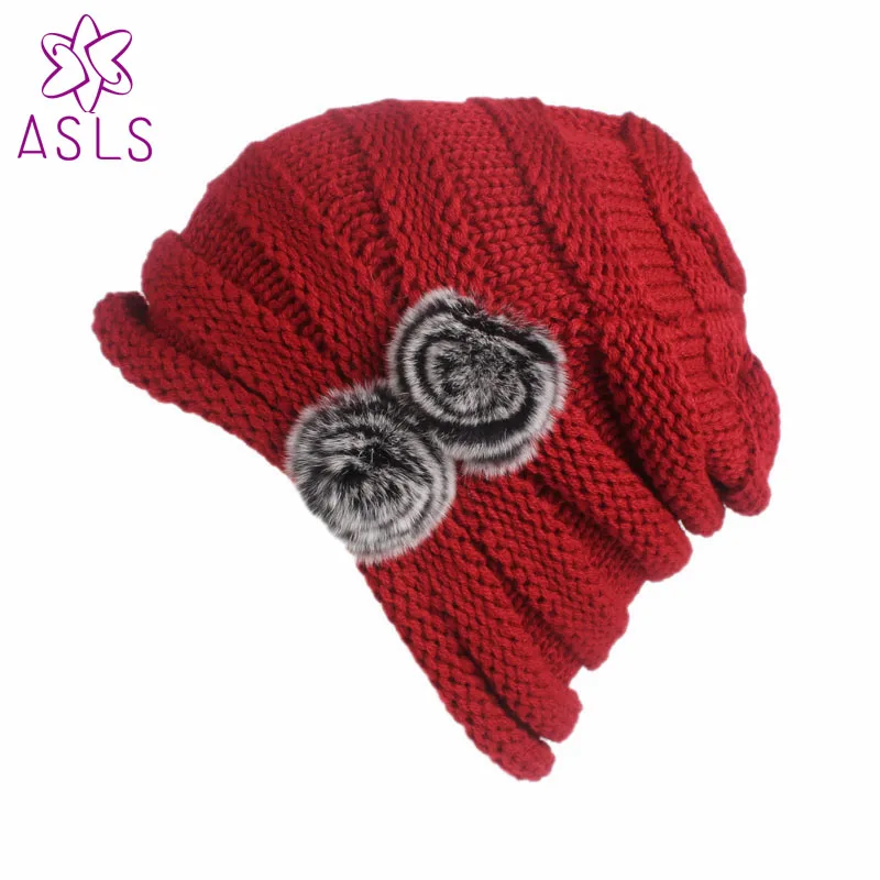 Новые модные зимние теплые для женщин узел 5 цветов кепки S Дамы Мягкий Вязаный шапочка вязаная с pom - Цвет: Красный