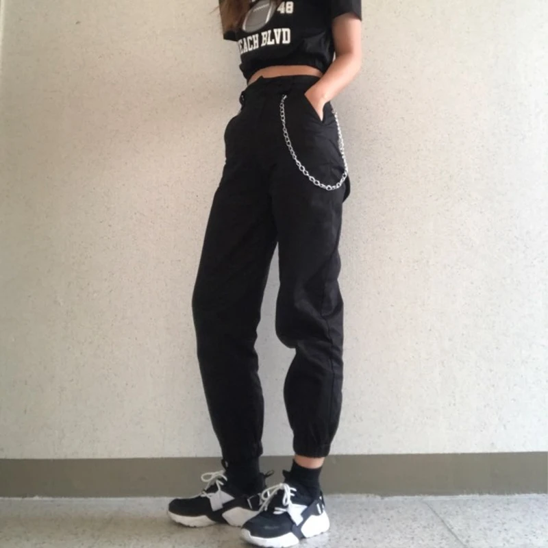 high waisted cargo pants black
