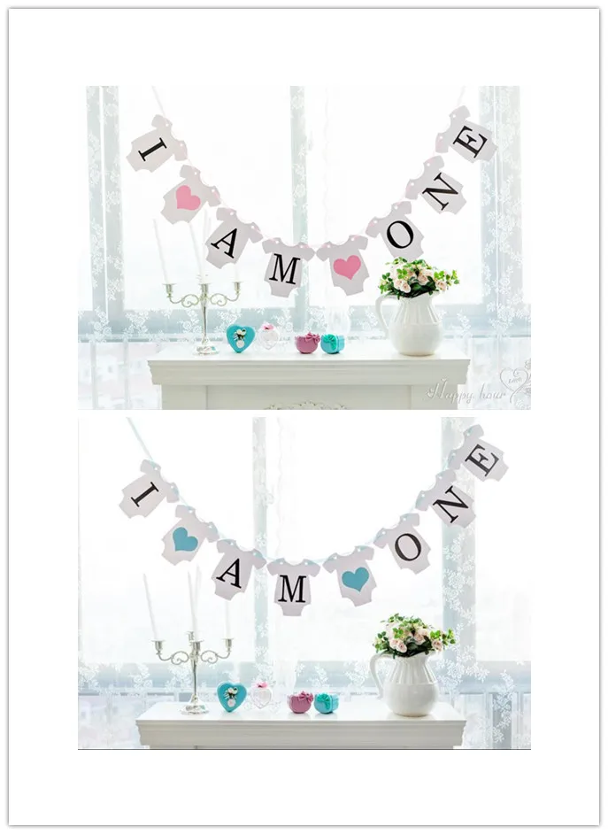 

Free Shipping 1 Set I AM ONE Banner Baby 1ST Birthday Garland Sign Photo Props Kids Birthday Party Decoration