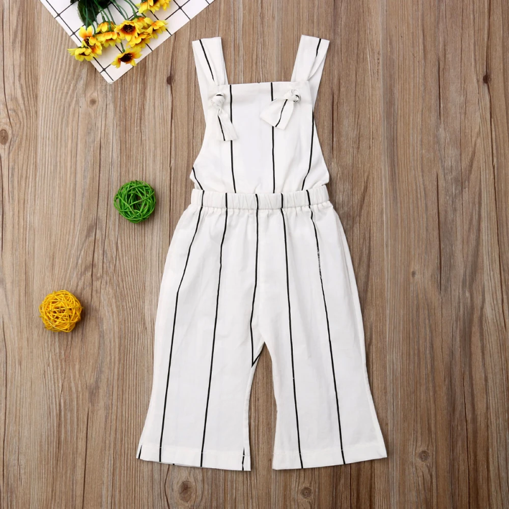 Летняя одежда для маленьких девочек; комбинезон в полоску; комбинезон; цельный костюм - Цвет: Белый