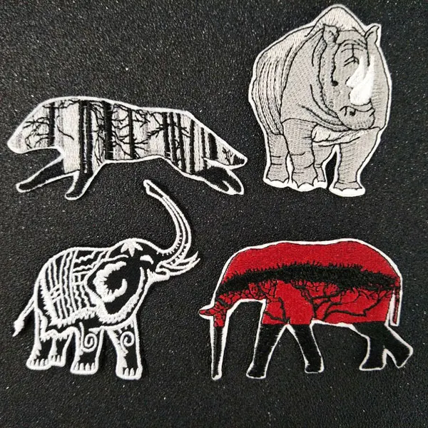 Rhinoceros слон железа на патч вышитые Аппликация Швейные нашивки в виде ярлыка наклейки для одежды аксессуары для одежды значок - Цвет: 4 pcs