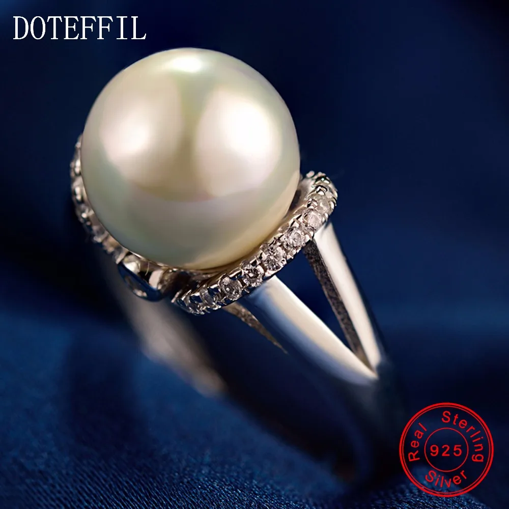 Женское кольцо из серебра 100% пробы с жемчугом 8 мм|silver jewelry|flower ringfashion rings women |