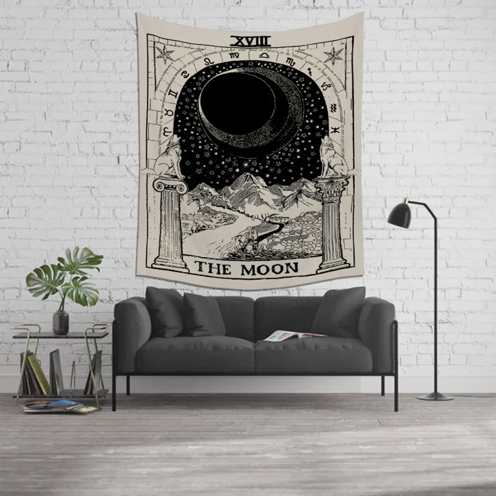 

1 pcs Chic Elegant Divination Sun Star Moon Printed Witchcraft Decorative Hippie Mandala Macrame Bohemian Wall Hanging Tapestry