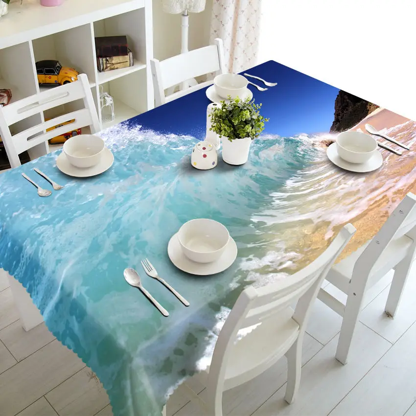 Домашний текстиль 3D скатерть Эгейское море пляж пейзаж узор утолщаются полиэстер ткань прямоугольная и круглая Свадебная скатерть - Цвет: Style I