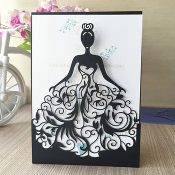 

30pcs hot new laser cut Beautiful dress girl design birthday paty wedding invitation cards Adult Ceremony invitaiton card bless