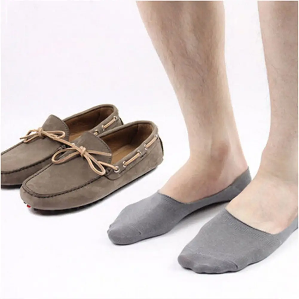 Hot 3 Pairs Creative Men's Socks Bamboo Fiber Invisible Footie Non Slip