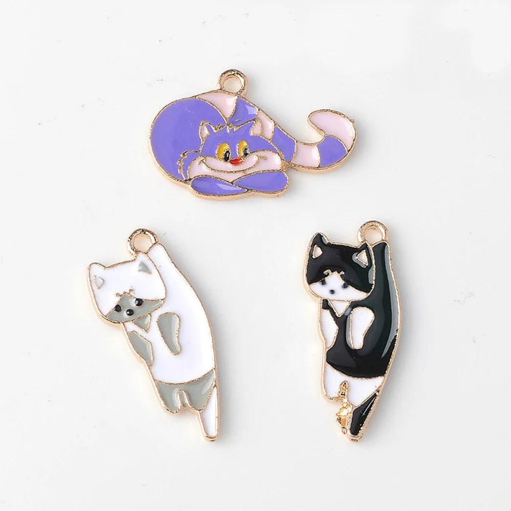 

10pcs/lot New Personality Fashion Creative Cat Pendant Buttons Drop Oil Alloy Jewelry Accessories diy for Earrings Bags Shoes