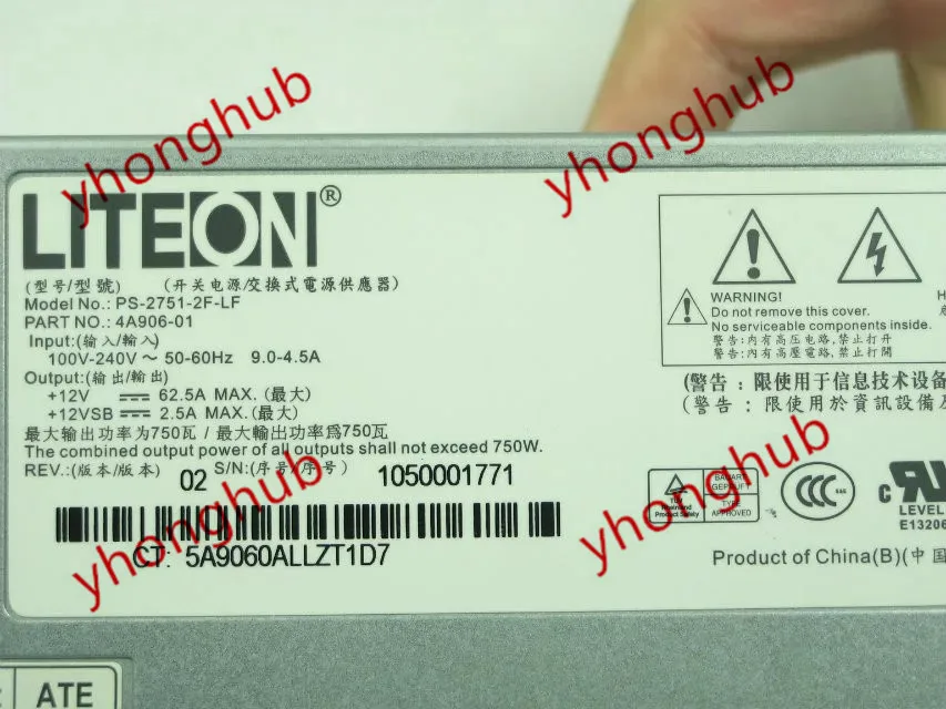 LITE ON PS 2751 2F LF сервера Питание 750W 2U сервер 100 240 В переменного тока 50 60 Гц 9 4.5A 750W|server