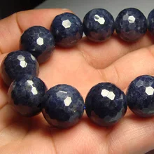 Натуральный настоящий голубой сапфир полированный тянущийся браслет граненый круглый свободные бусины ювелирные изделия DIY большой 6-16 мм
