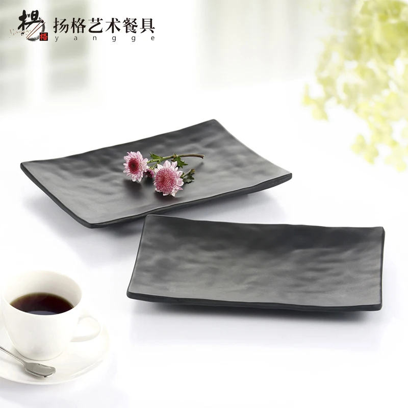 8INCH Fashion Black Rectangular Dinner Plates Outdoor Disposable