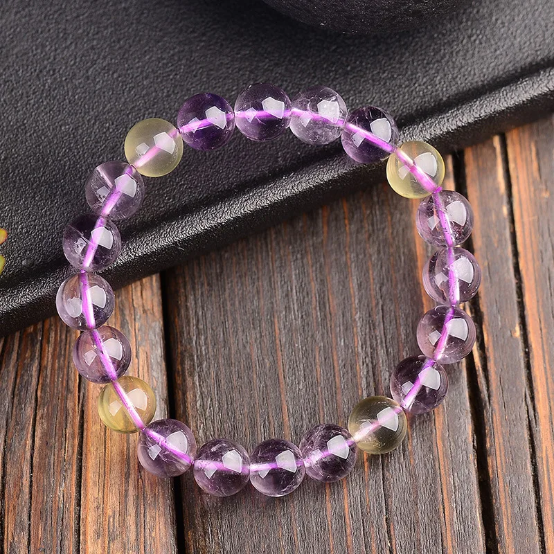 

Vintage Natural Beaded Purple Yellow Crystal Stone Charm Bracelet Cool Gift tray Supply Jewelry with Box