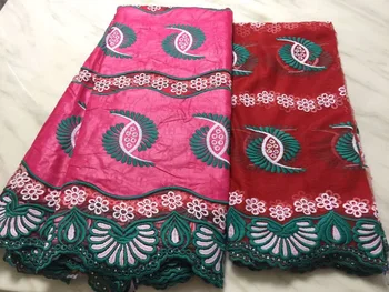 

High quality nigerian lace fabrics for pink wedding party 5yards+2yards african bazin riche getzner fabric african lace fabric