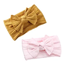 Жаккардовая широкая нейлоновая головная повязка для новорожденных, завязанная бантом, повязка для волос, Детские аксессуары для волос, 27 цветов JFNY099