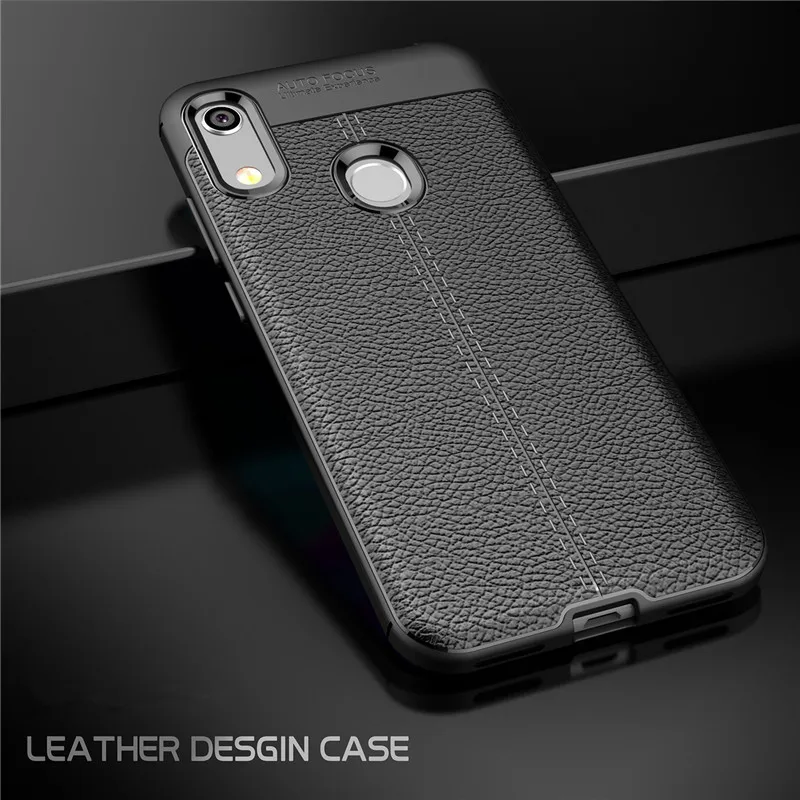 

For Huawei Honor 8A Pro Case Drop-Proof Hybrid Armor Leather Texture Soft TPU Case for Honor 8A JAT-LX1 Lichi Leather Cover