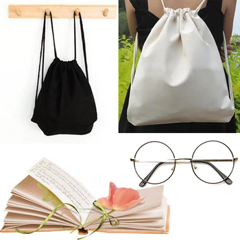 

1 Pcs Drawstring Bag Women Simple Solid Plain Bags Student Canvas Backpack Reusable Eco-Friendly Large Capacity Backpacks Ladies
