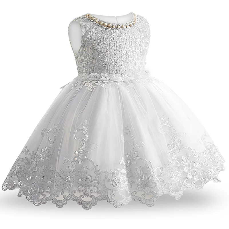 Элегантное кружевное платье принцессы для маленьких девочек детское свадебное платье с цветочным узором для девочек, праздничные платья детская одежда для девочек 7, 8, 9, 10 лет - Цвет: White