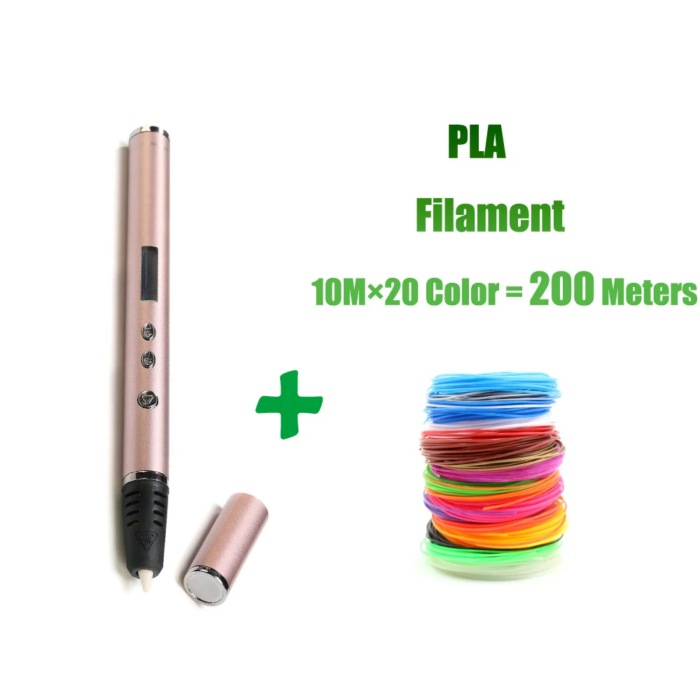 Lihuchen 3D Ручка RP900A DIY 3D печать Ручка Поддержка ABS/PLA нити 1,75 мм креативная игрушка подарок для детей дизайн рисунок - Цвет: Pink Add 200Meters