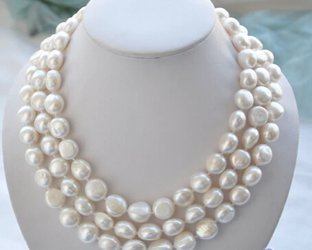 

xiuli 001902 3ROW BAROQUE WHITE FRESHWATER PEARL NECKLACE MABE