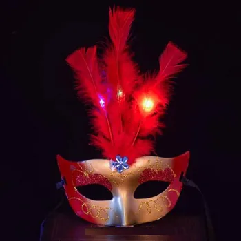 

New Women Girls Princess LED Light-Up Feather Mask Bar KTV Nightclub Glowing Mask Halloween Dance Party Dress Decoration