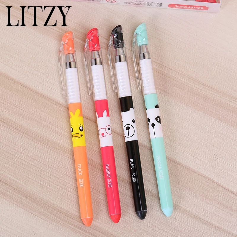 

4 Pcs/set Erasable Pens Cartoon Cute Small Bear Blue/ Black Magic Gel Pen Office Supplies Student Stationery