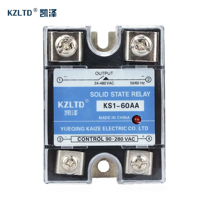 

New Relay 12V 60A Single-Phase-AC-Drive Solid Relays SSR-60AA 90~280V AC to 24~480V AC rele 220V KS1-60AA temporizador