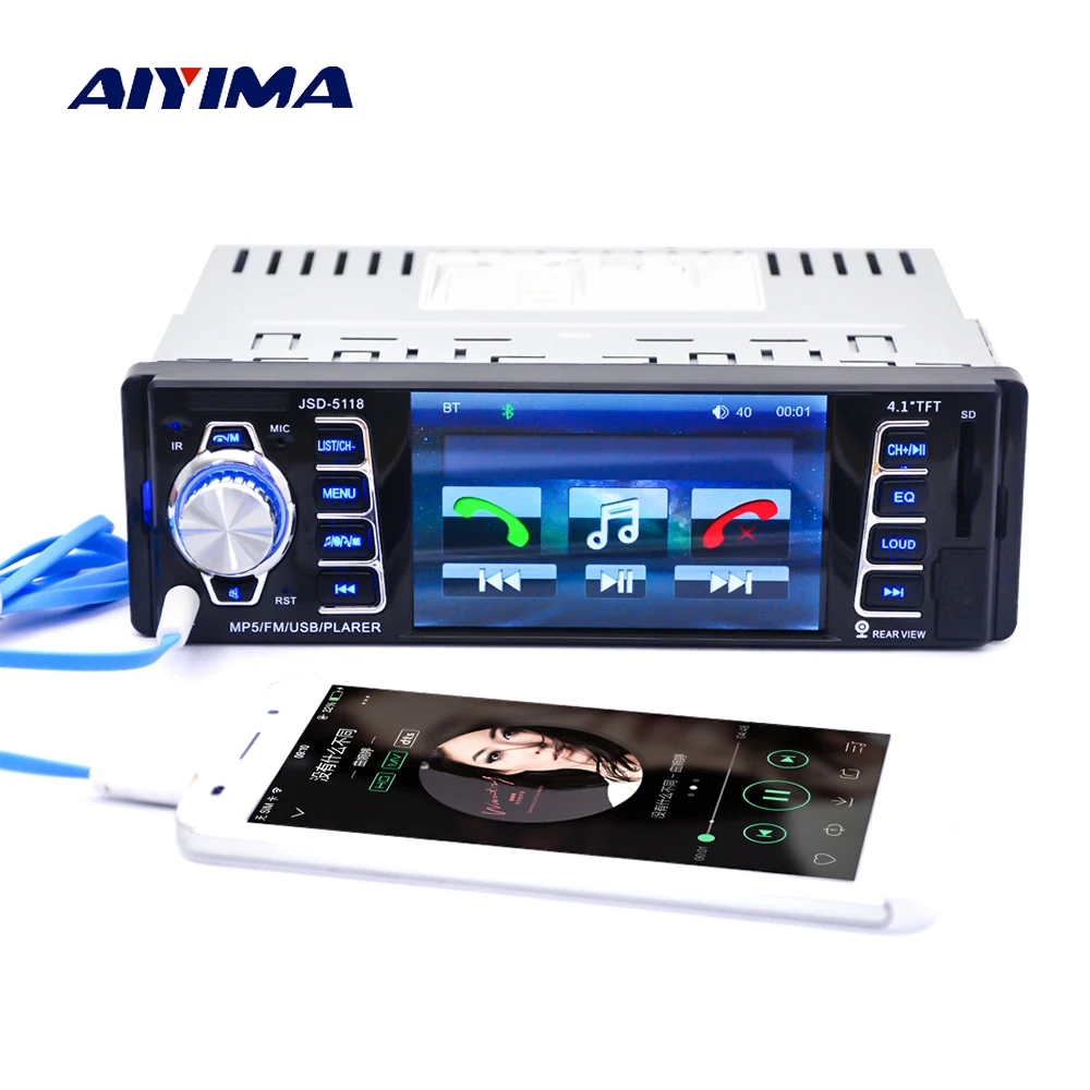 

AIYIMA 4.1 Inch Bluetooth Car MP5 Player 1 Din HD TFT Screen Audio Video TF AUX SD Card Auto Hands Free Calling MP4 Music Player