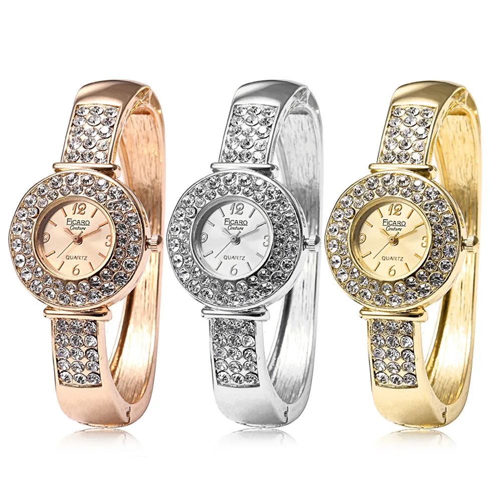 

New Fashion Luxury Brand Fashion Women Round Full Diamond Bracelet Watch Analog Quartz Movement Wrist Watch Relogio Feminino