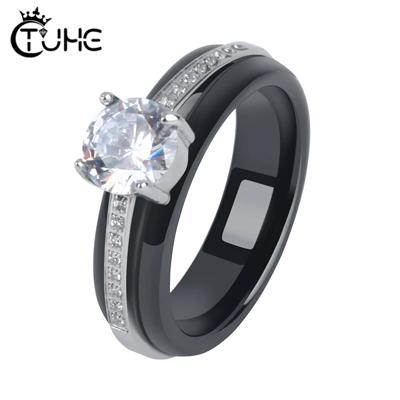 

Geometric CZ Rhinestone Rings for Women Wedding Jewelry Gift 6mm Width Healthy Ceramic Jewelry Gift Fashion Jewelry