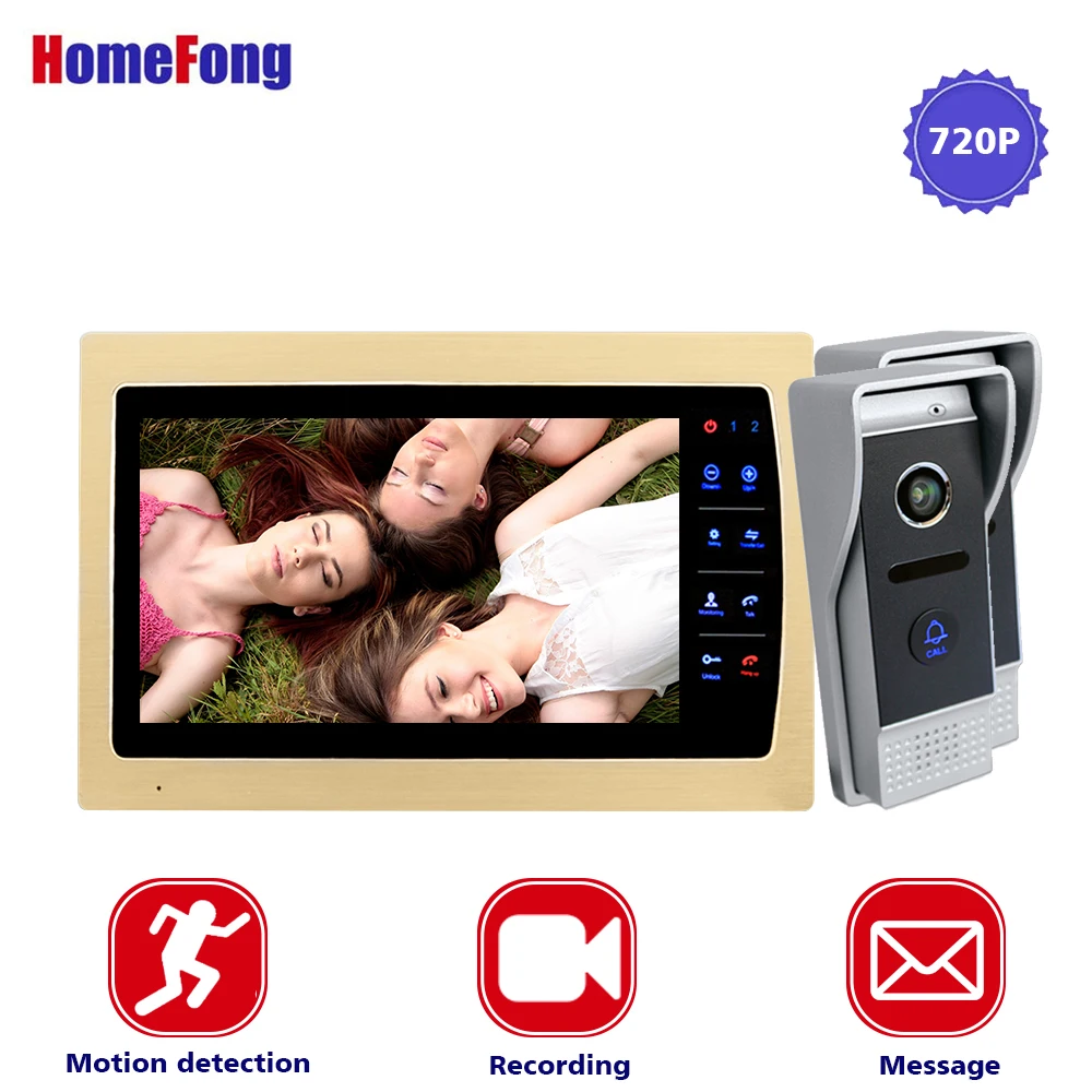 

Homefong 10 Inch Video Intercom Door Bell Button Wired with IR Camera 2.8mm Lens AHD 720P 2 Outdoor Stations Voice Message MP4