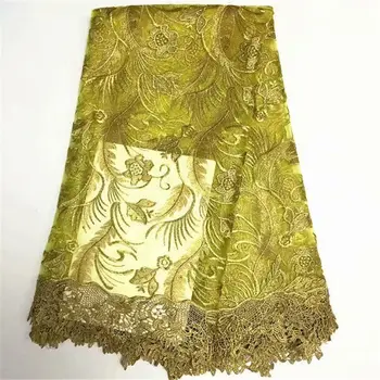

Hot sale embroidery beaded lace fabric fashion yellow african lace fabric with beads 5 yards net lace fabric