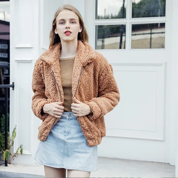 

2018 Fashion Faux Fur Coat Women Autumn Winter Warm Soft Zipper Jacke