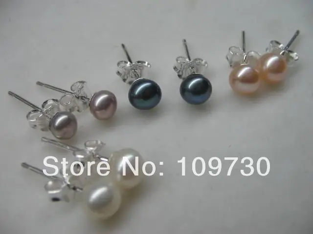 

ry00219 Lot 60pairs AAA 4-5mm luster pearl 925siver earring A0422 -Top quality free shipping
