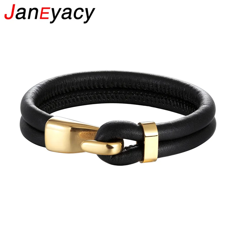 

Janeyacy Creative Black Multi-layer Leather Bracelet Men Pulseira Stainless Steel Anchor Bracelet Fashion Bangles Gifts Pulseras