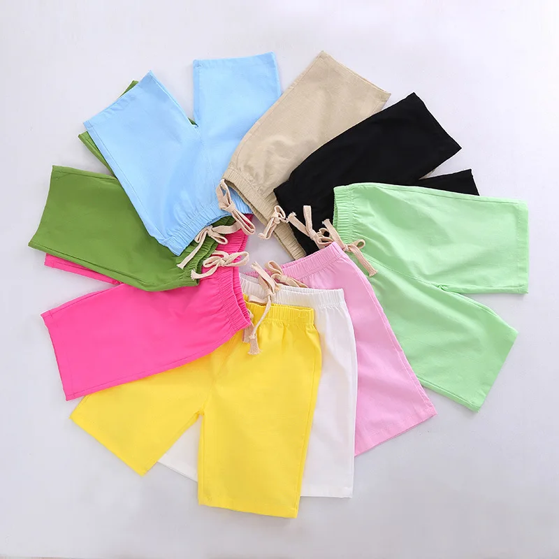 2-10 Yrs Kids Boys Knee Length Shorts Girls Summer Beach Loose Cotton&Linen Pants