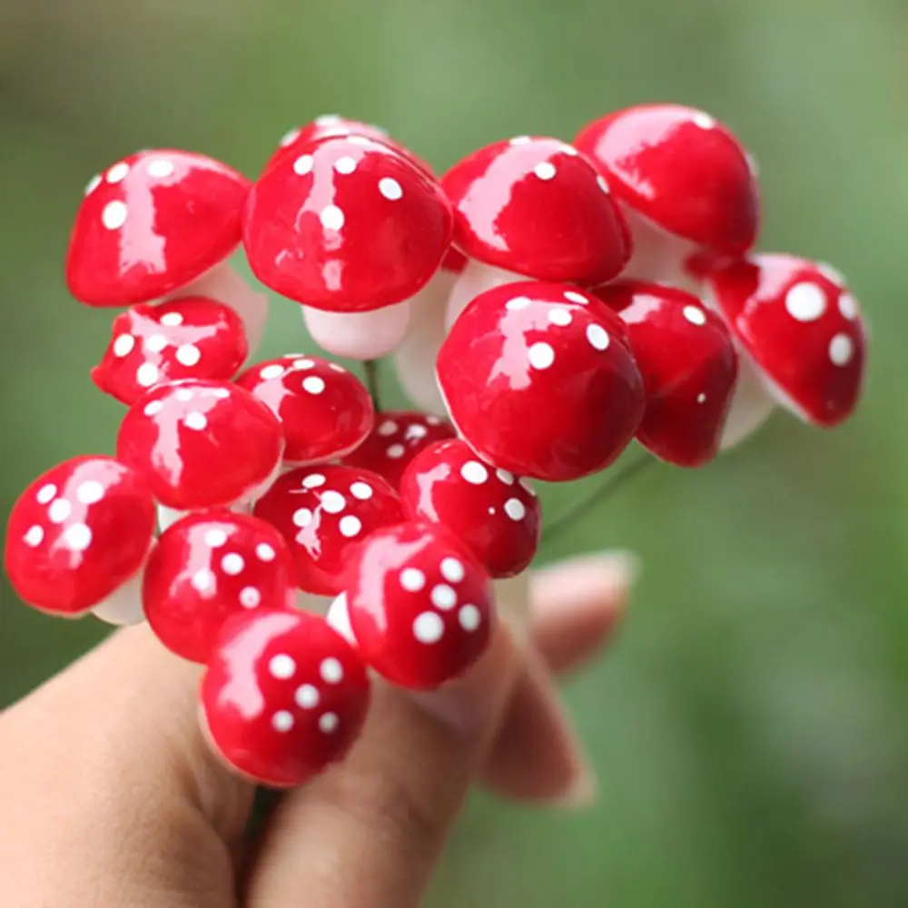 20PCS Mini Red Mushroom Miniature Plant Pots Garden Ornament DIY Dollhouse Decor 