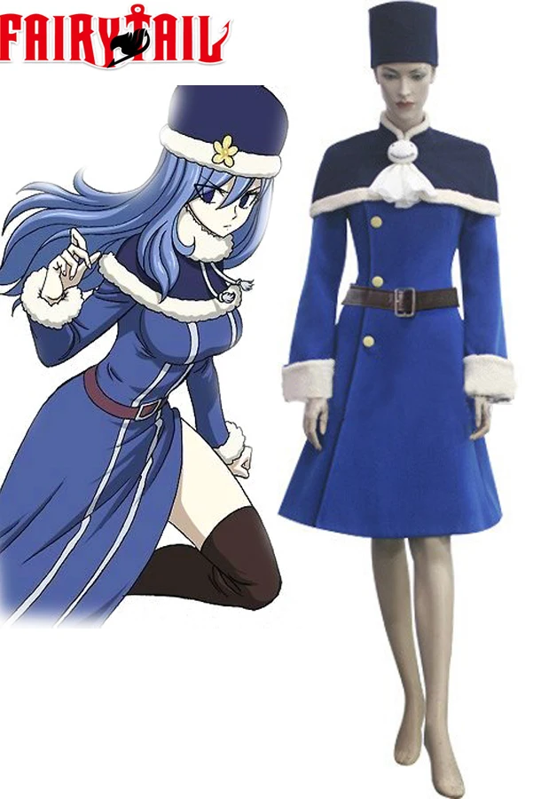 

S-3XL Anime Fairy Tail Cosplay Rain Woman Juvia Lockser Blue Lolita Dress Halloween Cosplay Costume Coats+hats+belts+shawls