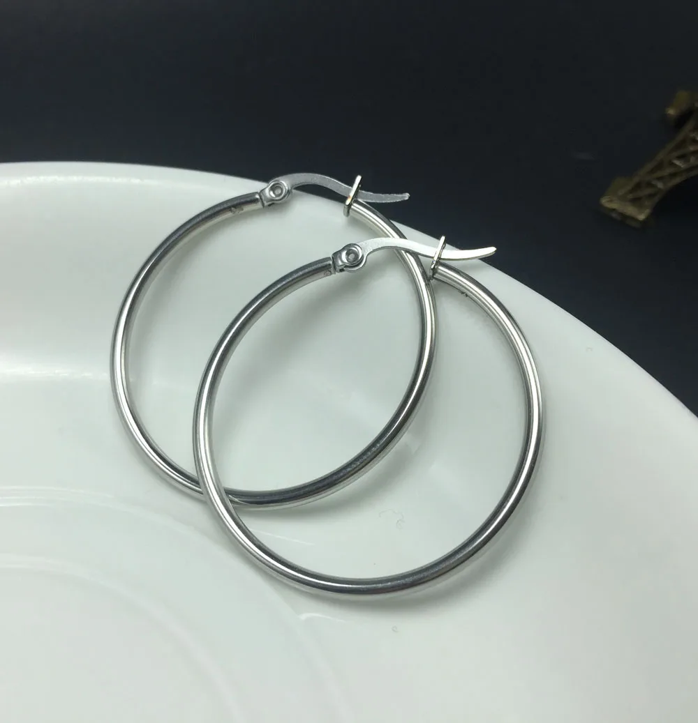 

Fashion sexy women's big hoop earrings stainless steel anti-allergic pendientes 15mm 25mm 35mm sexy silver jewelry for girls new