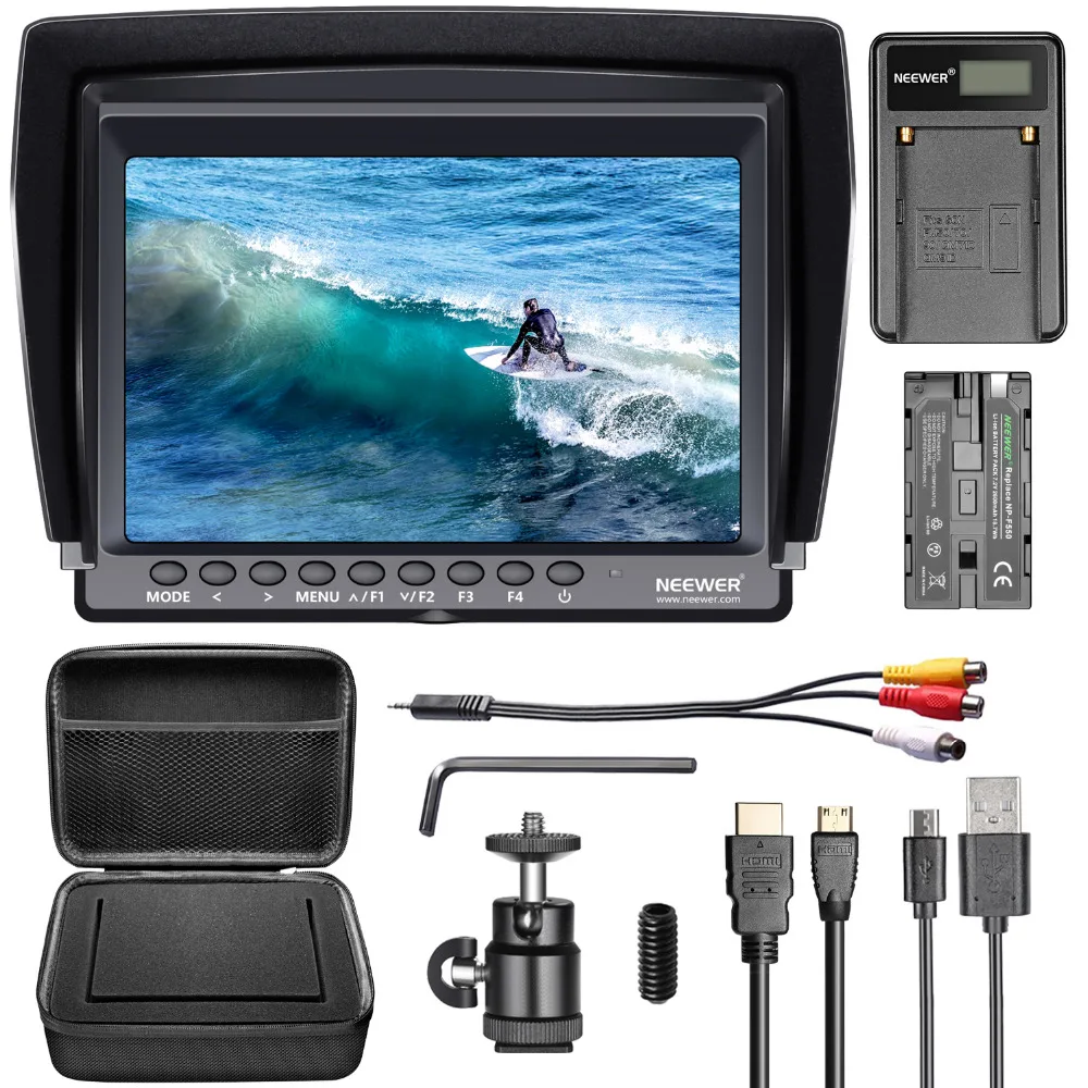 

Neewer F100 7-inch 1280x800 IPS Screen Camera Field Monitor Kit with 2600mAh NP-F550 Replacement Li-ion Battery for DSLR Cameras