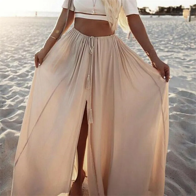 Женские повседневные юбки одноцветные цыганские Длинные Макси Полная пляжная юбка для лета халат femme ropa mujer элегантный новейший горячий летний