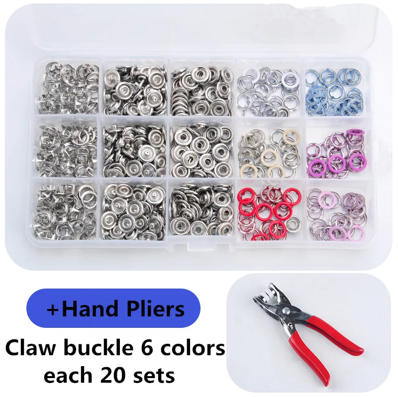 

120 sets of 9.5 MM metal snap button 6 color paint clasp with five claws box packaging wholesale + Hand tools